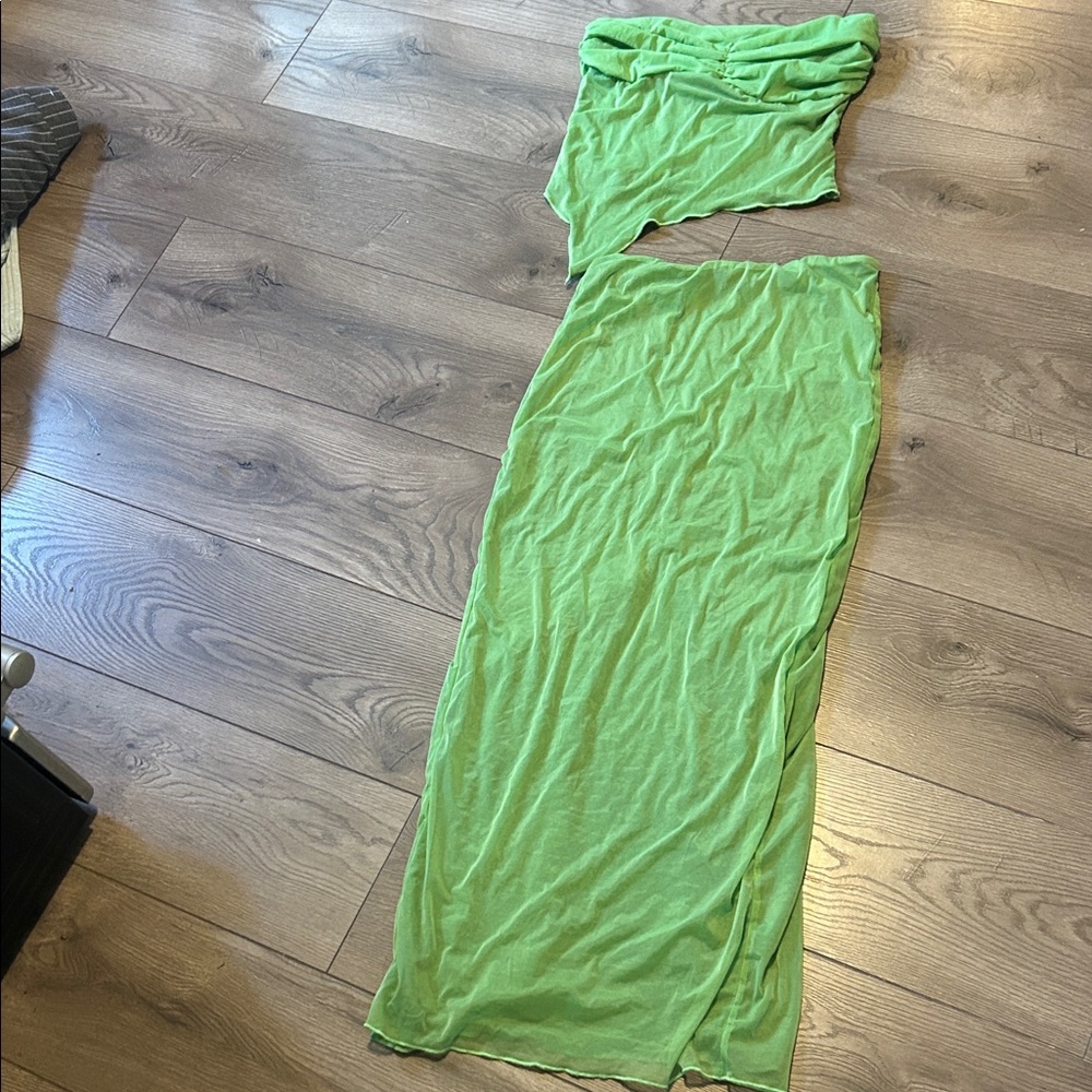 Green Strapless Maxi Skirt Set